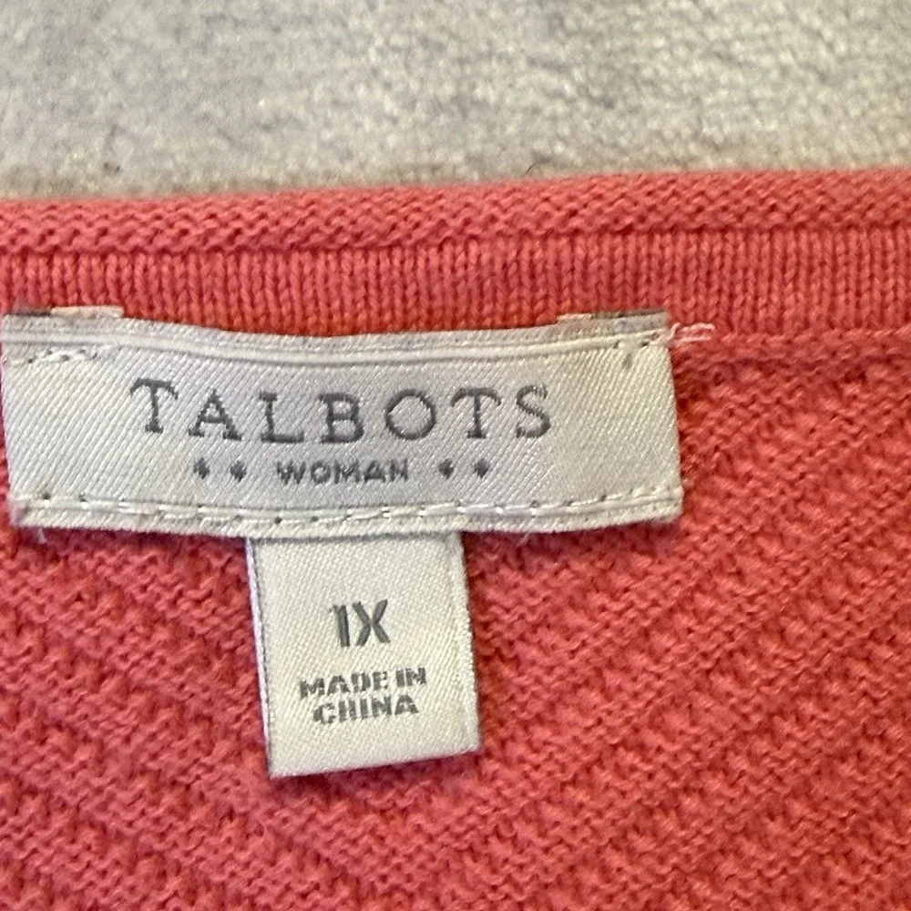 Talbots Sweater Womens Size 1X Pink 3/4 Sleeve Knit Lightweight V Neck Knit